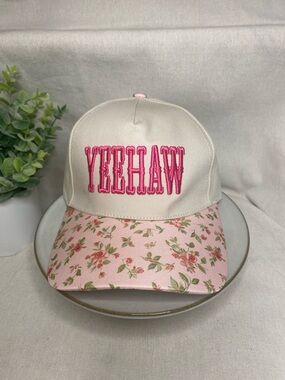 NWT YEEHAW TWO-TONE CANVAS
COTTON CAP Trucker Hat Floral Pink